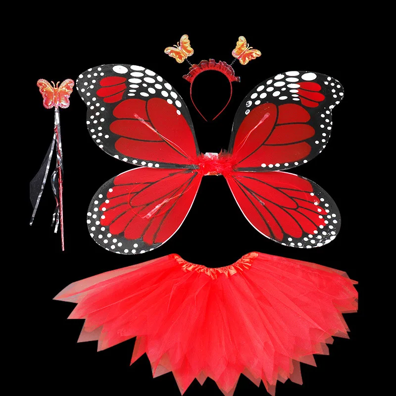 4Pcs Halloween Cosplay Fairy Angel Wings Insect Theme Costume For Kids Girls Butterfly Wings Costume Performance Dress cosplay costume