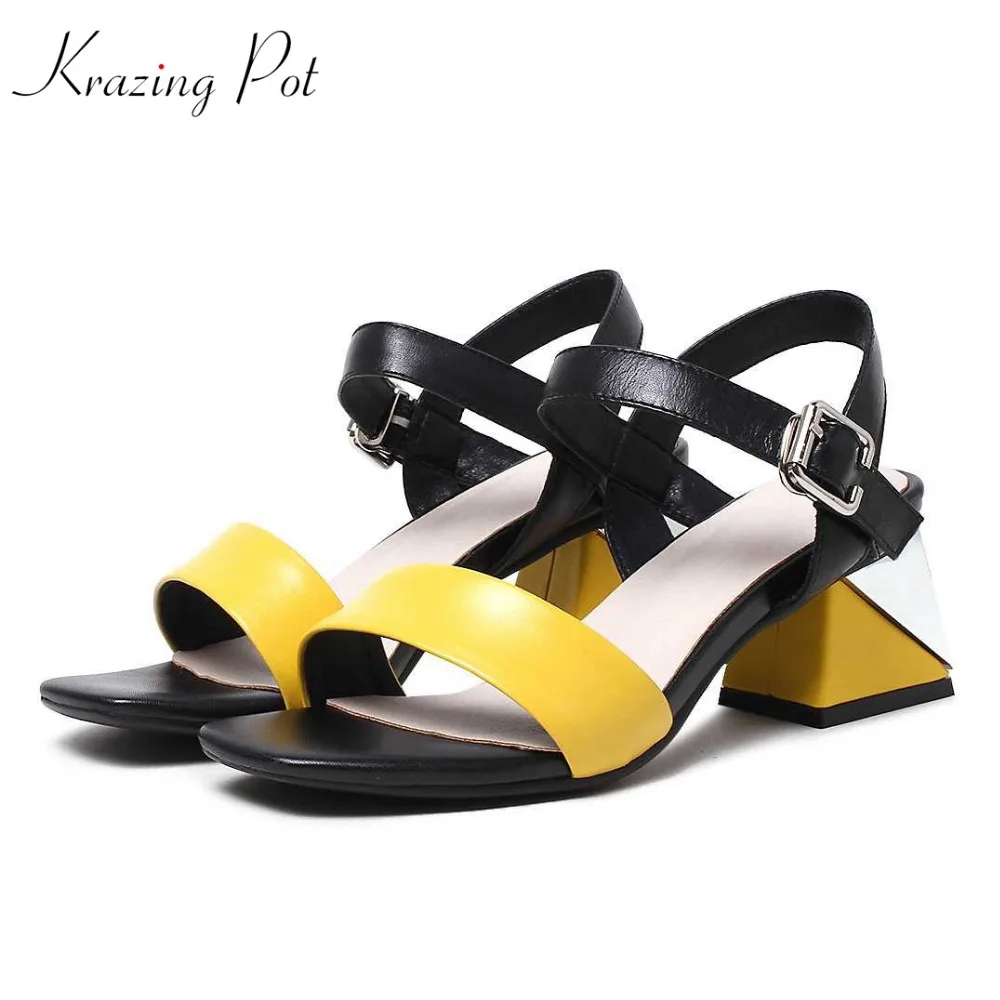Preppy Original Verde Genuino Pot Krazing Metal Cuero Mezclado Estilo Zapato Llegada Cristal Color Nueva amarillo Diseño Tacones Altos 2018 L8f4 Sandalias 7n1HXpH0W