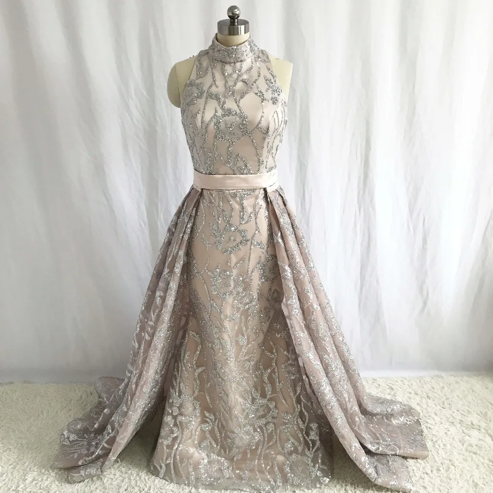 Yousef Vestidos De Fiesta серебряное кружевное блестящая Русалка вечернее платье с высоким