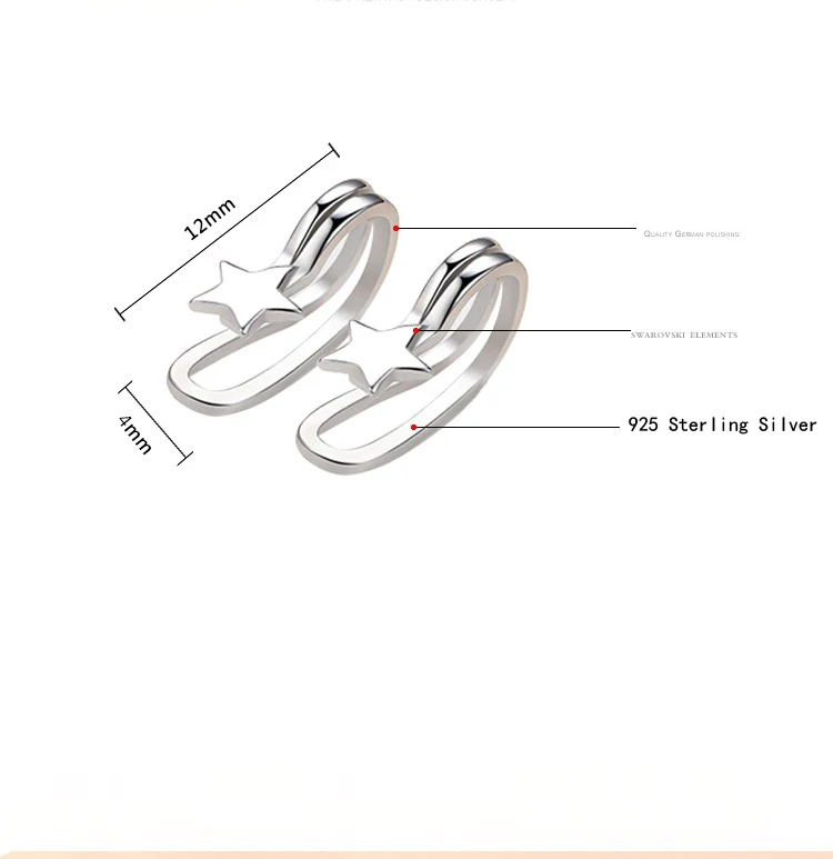 Новые модные 925 серебряные серьги для женщин ювелирные изделия простые звезды не перфорированный для хряща ушной раковины клипсы Девушка День Рождения Аксессуары