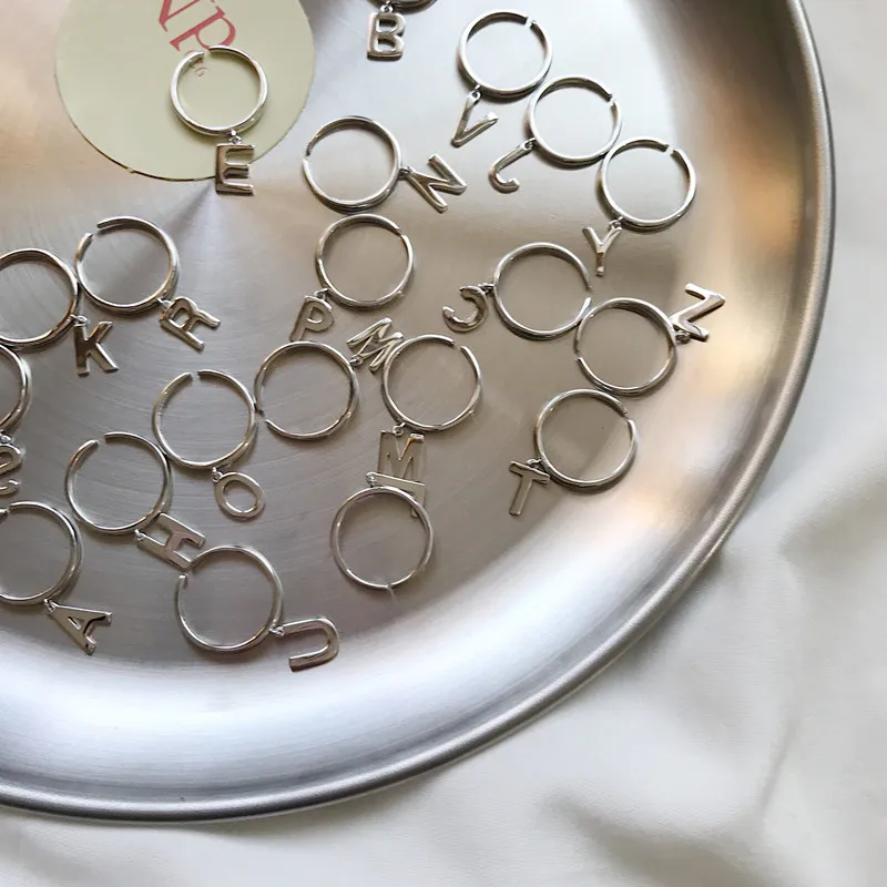 

New Custom Personalized 925 Sterling Silver Alphabet Open Rings A-Z Initial Letter Name Rings Charm Jewelry Fashion Love Gift