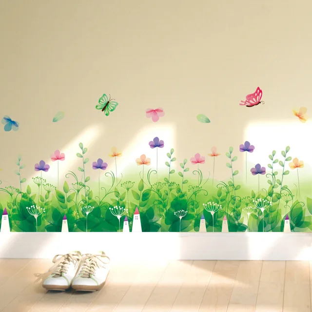 Green Pea Flowers Plants Border Wallpaper Rooms Restaurant Home Green Pea Flowers Plants Border Wallpaper Rooms Restaurant Home Decor Waterproof Stove Tile Wall Decals Baseboard