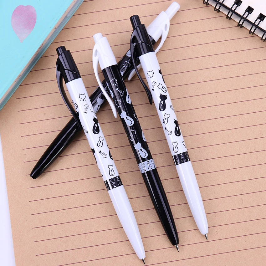 

2PCS Plastic Ball Pen Cartoon Pattern Stationery Black and White Cat Ballpen Pen Caneta Novelty Gift Office Student Supplies