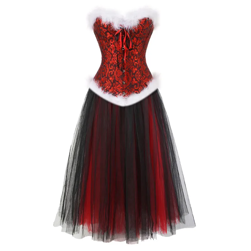 Sapubonva рождественские женские корсеты для платьев костюмы на Хэллоуин черная и красная длинная юбка из фатина Бюстье корсетные платья большого размера - Цвет: 8126 7019blalckred