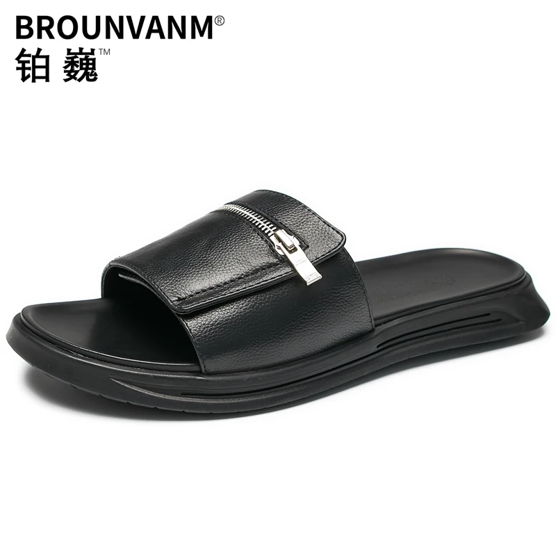 

cowhide Slippers Men outdoor youth trend Korean version sandals leisure personality sandals Genuine Leather beach anti-skid