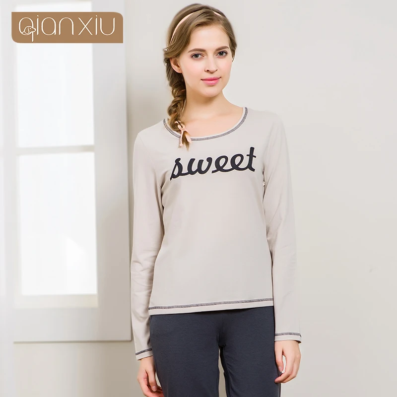 Qianxiu Pajamas Sets The New Fall For Women's High Quality Nightgown Suit Comfort Letters Pattern | Женская одежда