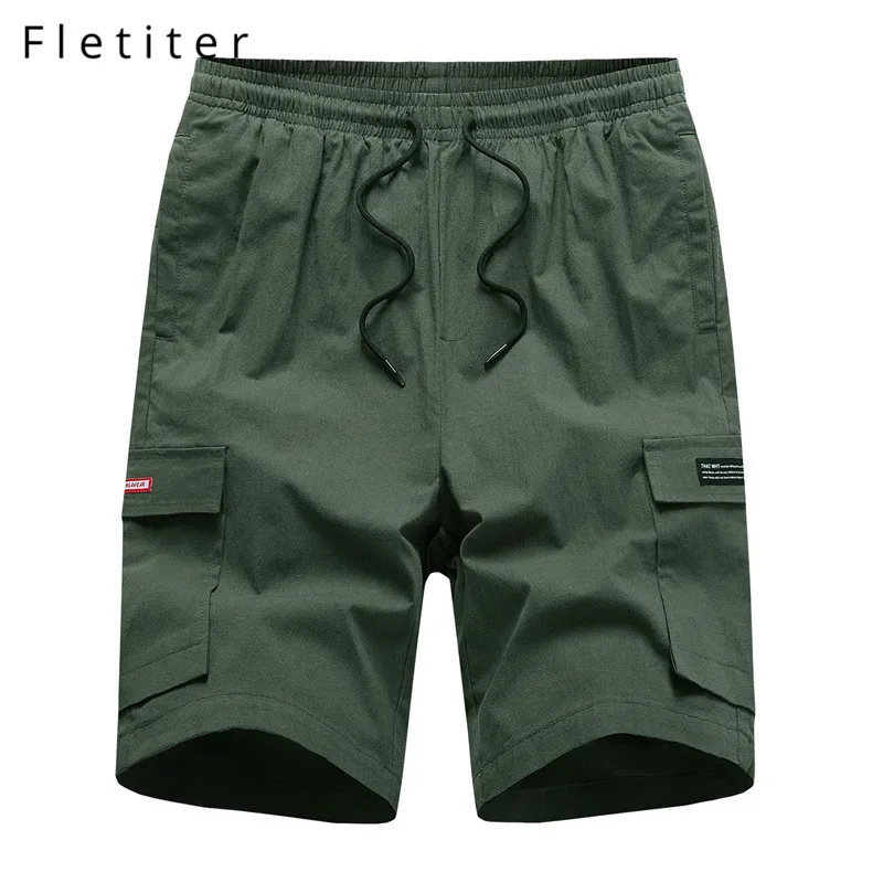 Fletiter/летние мужские хлопковые шорты в стиле кэжуал, мужские тонкие шорты с принтом до колена эластичное Талия, Мужские дышащие