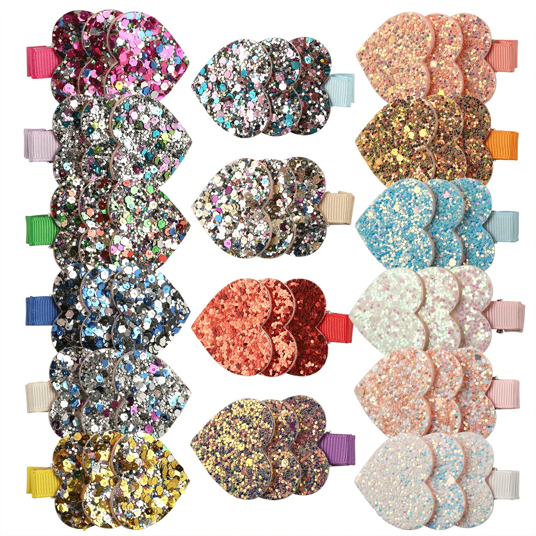 

XIMA 16pcs/lot Girls Glitter Hairpins Sequin Hair Heart Bows Hair Clip Hairgrips for Children Hair Accessories HC014