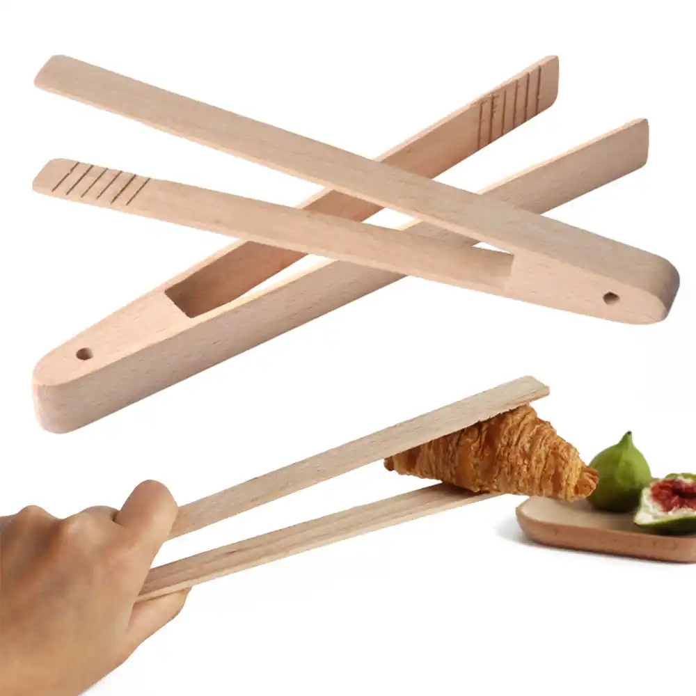 Useful Craft Bamboo Tool Toaster Wooden Food Salad Cooking Toast Bread Tongs