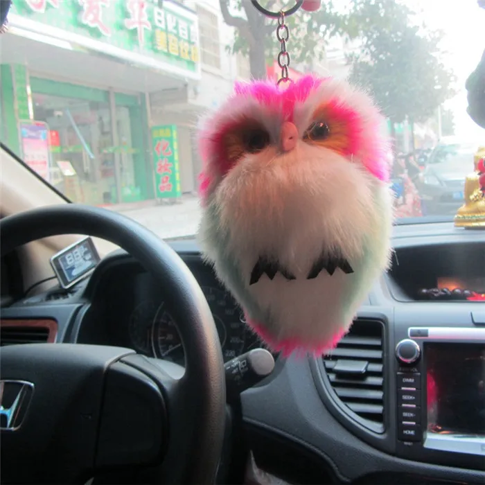 New Fashion 15cm Faux Rabbit Fur Pom Pom Owl Key Chain Women Bag Charms Keychain Female Car Key Ring Jewelry Trinket Man Keyring (10)