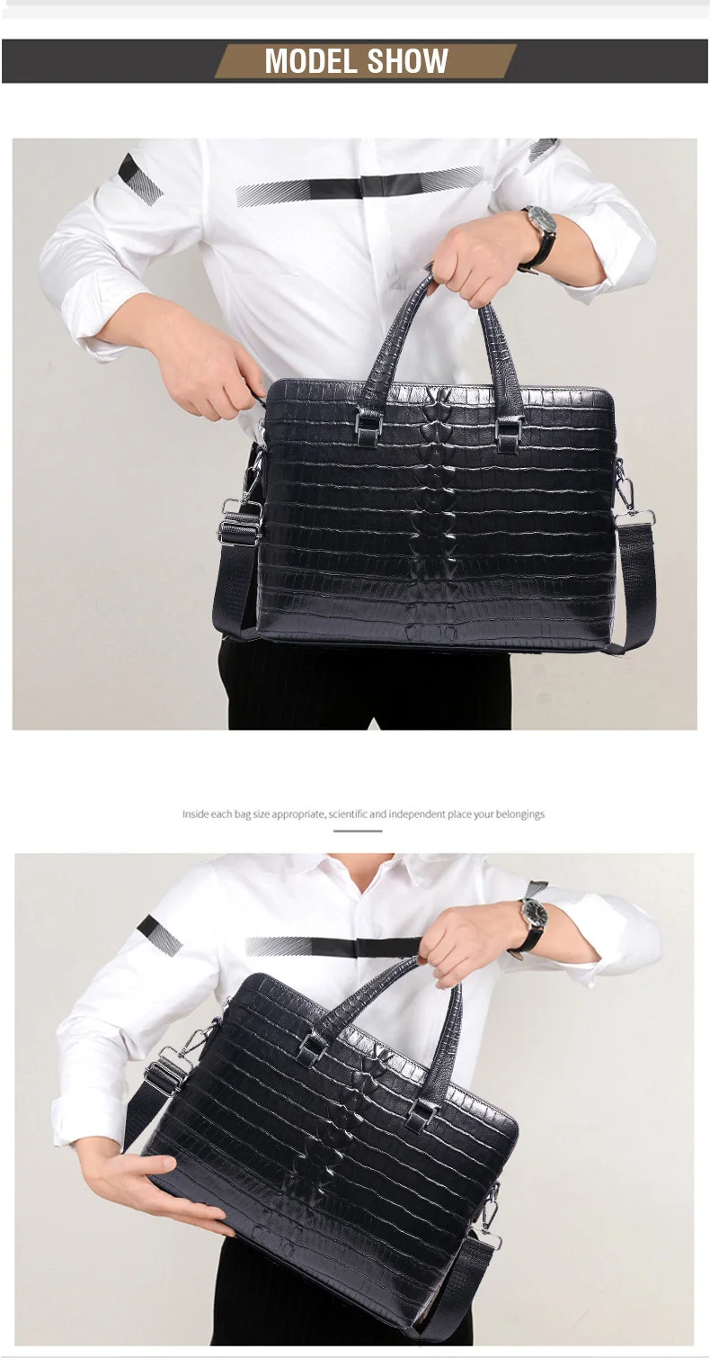 Модный мужской портфель из натуральной кожи, мужские черные сумки с узором «крокодиловая кожа» из воловьей кожи, для мужчин, сумка на плечо