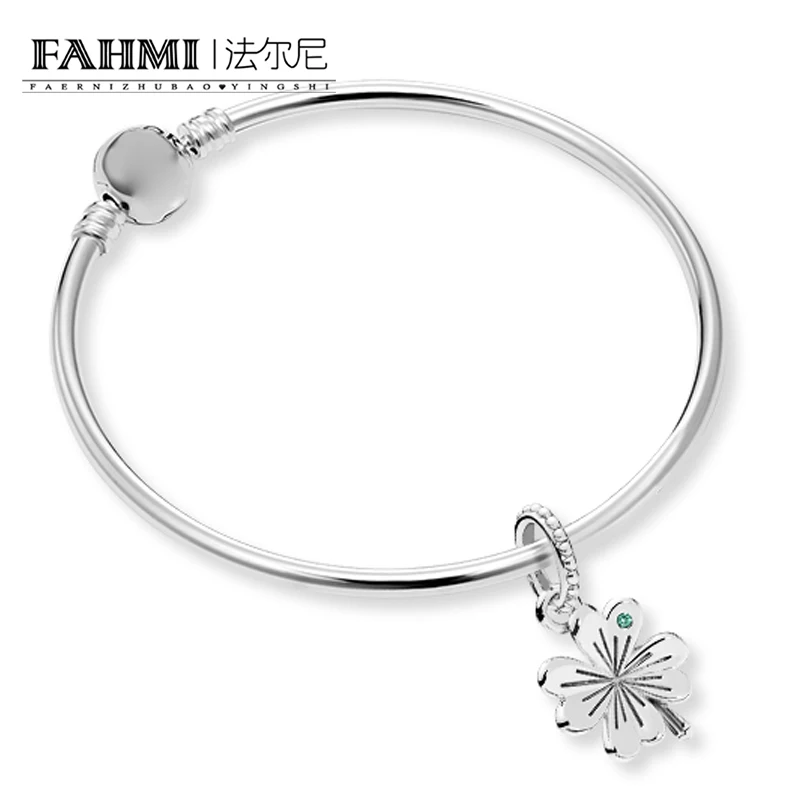 

FAHMI 100% 925 Sterling Silver New Spring Heart-shaped Four-leaf Clover Bracelet String Ornaments Set To Send Girlfriend Gifts