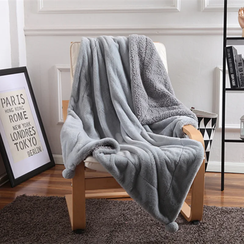 Rabbit Fur Lamb Fleece Blankets Balls Chunky Knit Blanket vs pink