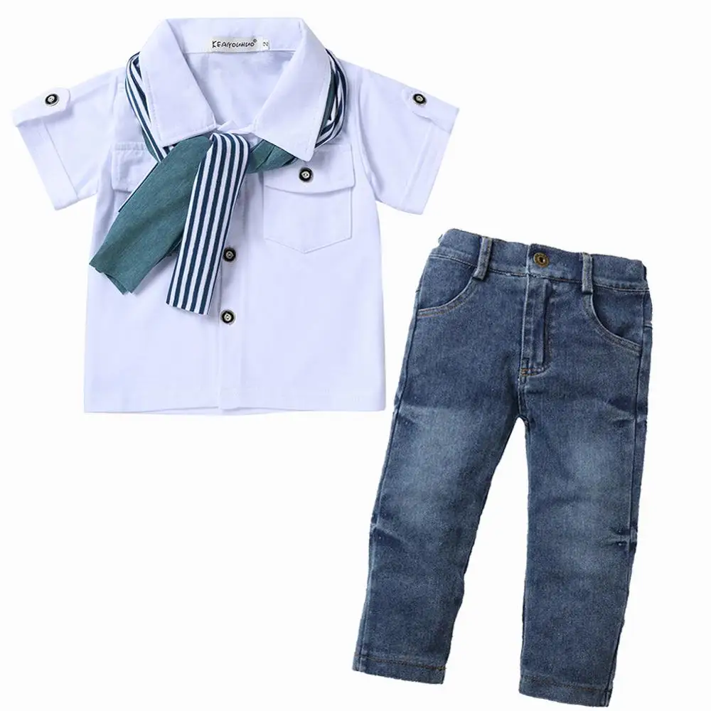 Детская одежда г. Одежда для маленьких мальчиков летняя футболка+ джинсы спортивные костюмы для мальчиков, детская одежда, спортивный костюм 2 От 5 до 7 лет