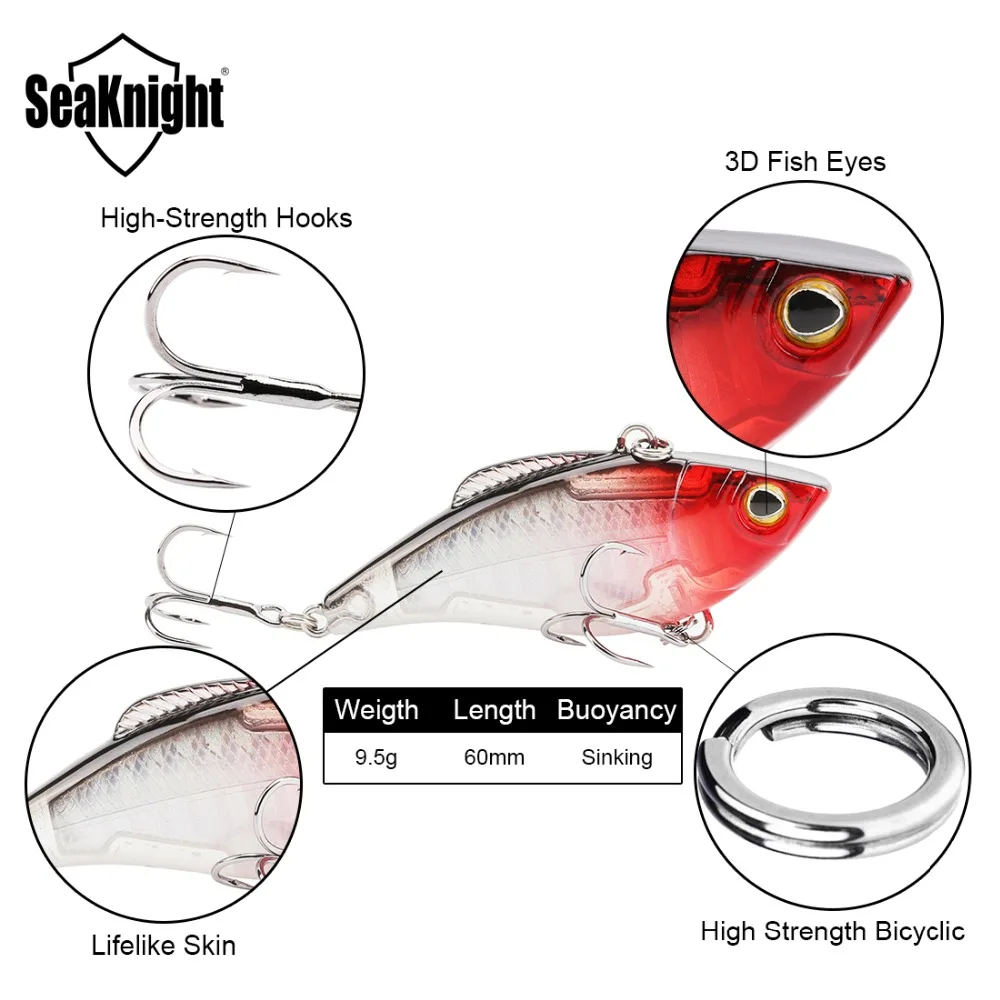 SeaKnight SK010 VIB рыболовная приманка 1 шт. 60 мм 9,5 г жесткая оседающая на дно приманка искусственная вибрационная приманка с высокопрочными крючками