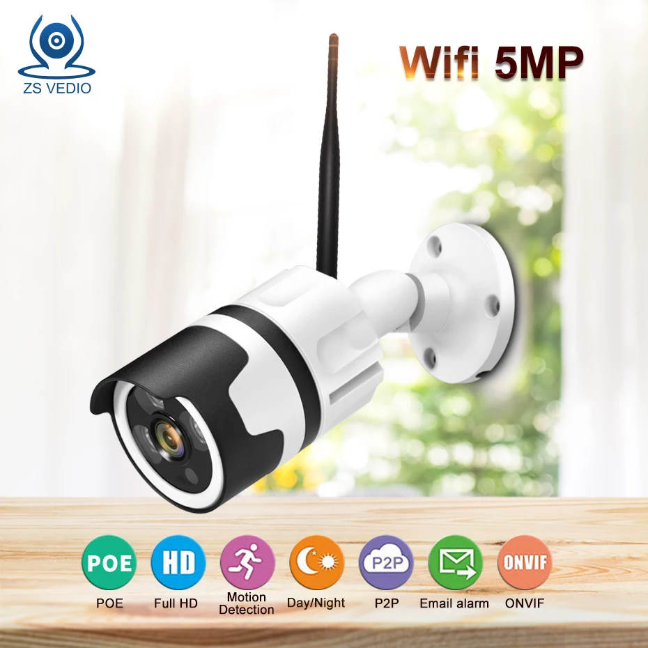 

ZSVIDEO WIFI IP Camera H.265 5.0MP P2P SD Card Slot 3IR Night Vision CCTV Camera Outdoor Waterproof Motion Detection Onvif 2.1