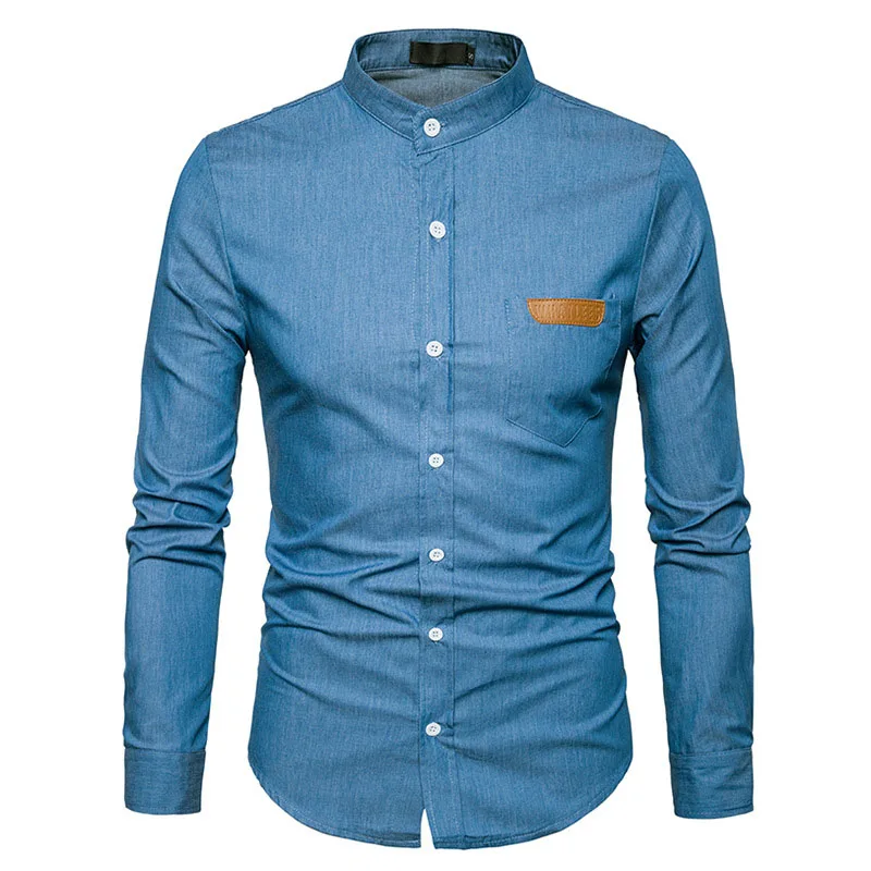 

Men Jeans Shirt 2017 Brand New Men Denim Shirt Casual Cotton Mens Dress Shirts Long Sleeve Slim Fit Henley Shirt Chemise Homme