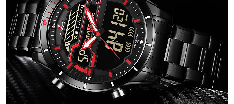 Топ Элитный бренд NAVIFORCE Для мужчин спортивные часы Для мужчин кварцевые цифровой светодиодный часы Мужской полный Сталь военный Водонепроницаемый наручные часы