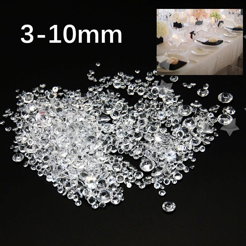 

1000pcs Diamond Acrylic Crystal Gems 3-10mm Wedding Party Table Decoration Set