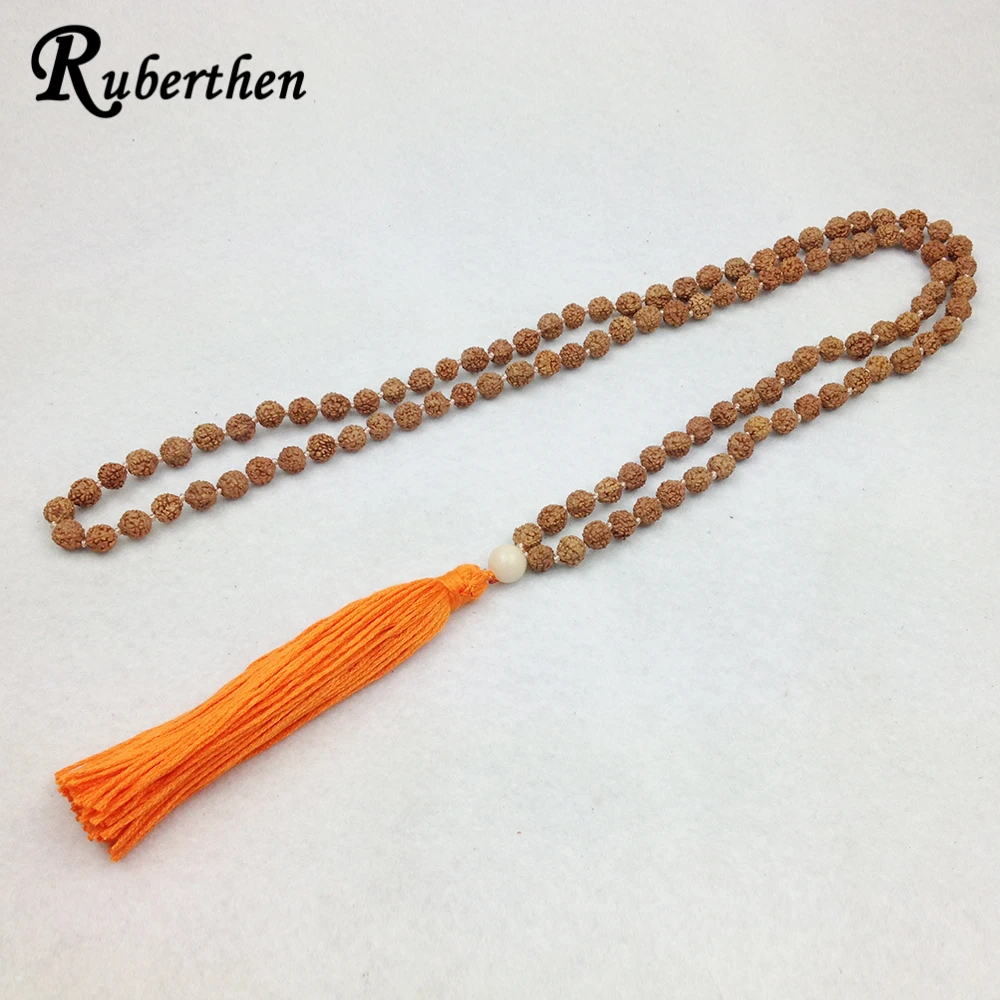 

Ruberthen Rudraksha Mala Hand Knotted Orange Tassel Necklace Traditional Prayer Beads Hindu Jewelry Ladies Necklaces