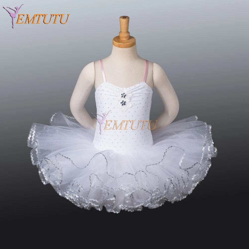 Children White Performance Ballet Tutu for Girls Paillette leotard with tulle Tutu skirt Ballet