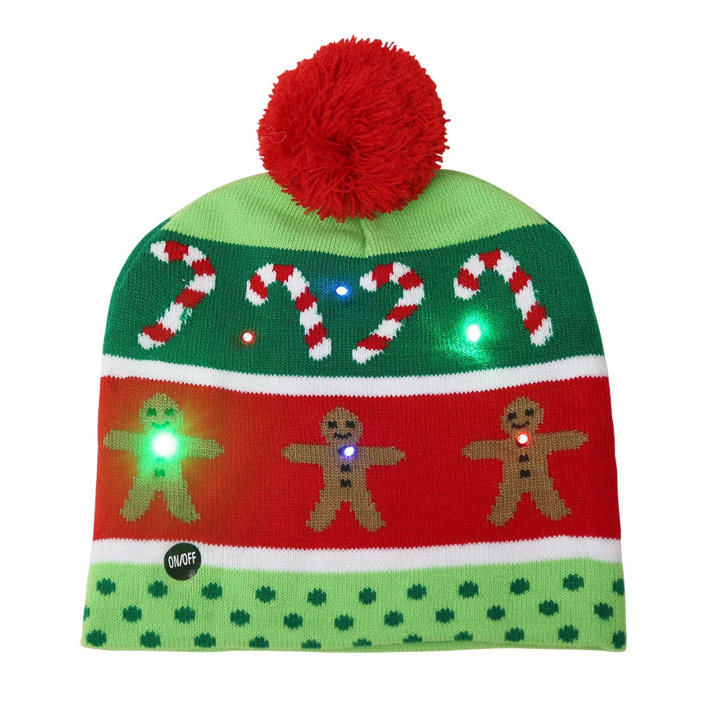 Christmas Unisex Adult Kids LED Hat Beanie Knit Cap Scarf Cosplay Costumes Xmas Gift Christmas Tree Snow Gingerbread Man