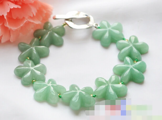

free shippinbg 08720 green jade flower bead bracelet
