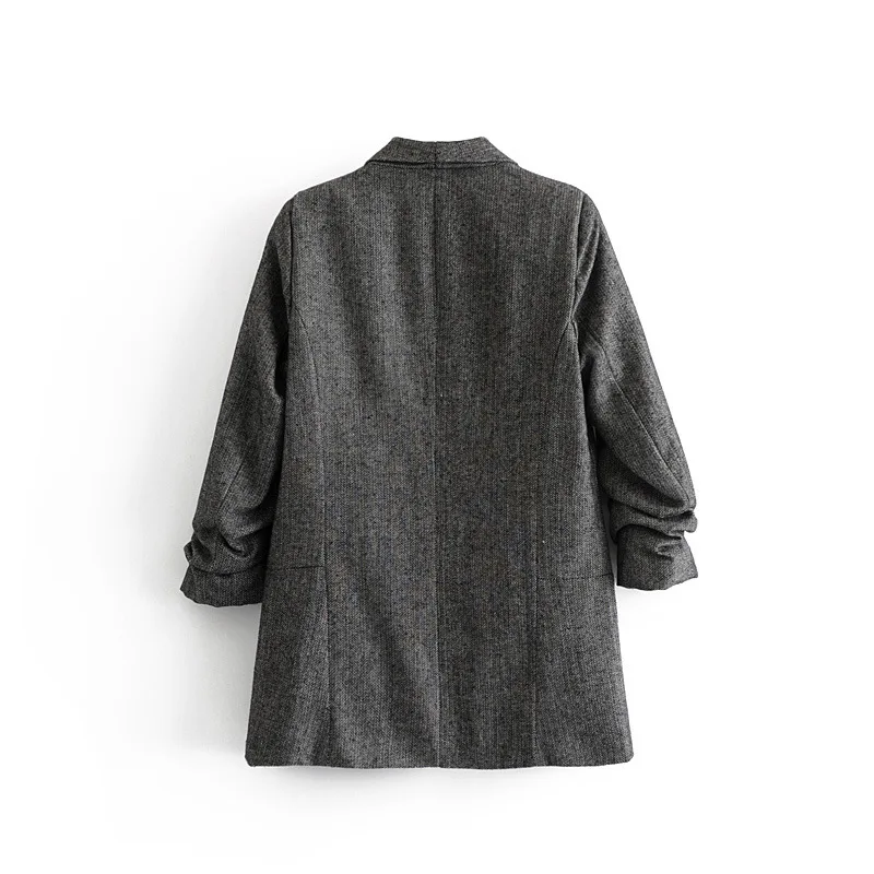 Autumn/Winter Temperament Lapel Long Sleeves Pure Color Pleated Small Suit Top Women's Suit Women Blazers and Jackets