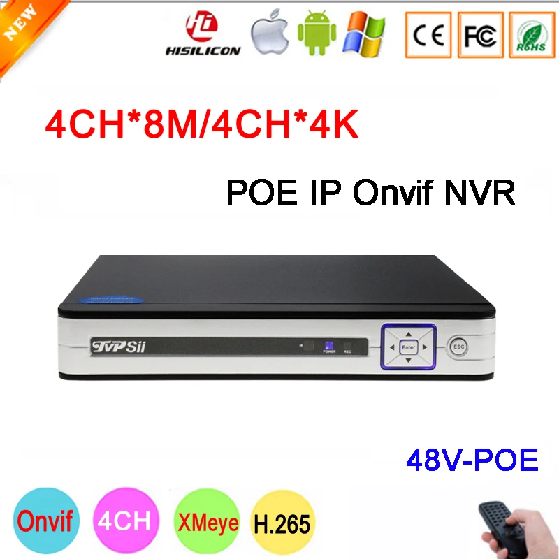 

Silver Panel Hi3536C Xmeye 4CH*4K/4CH*8M 8MP/5MP/4MP/3MP/2MP/1MP 4CH 4 Channel H.265 48V POE Onvif IP Camera NVR FreeShipping