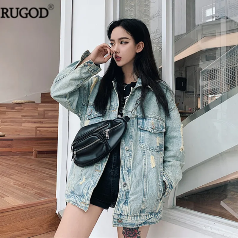 Куртка RUGOD женская джинсовая с забавным мультяшным принтом винтажная уличная