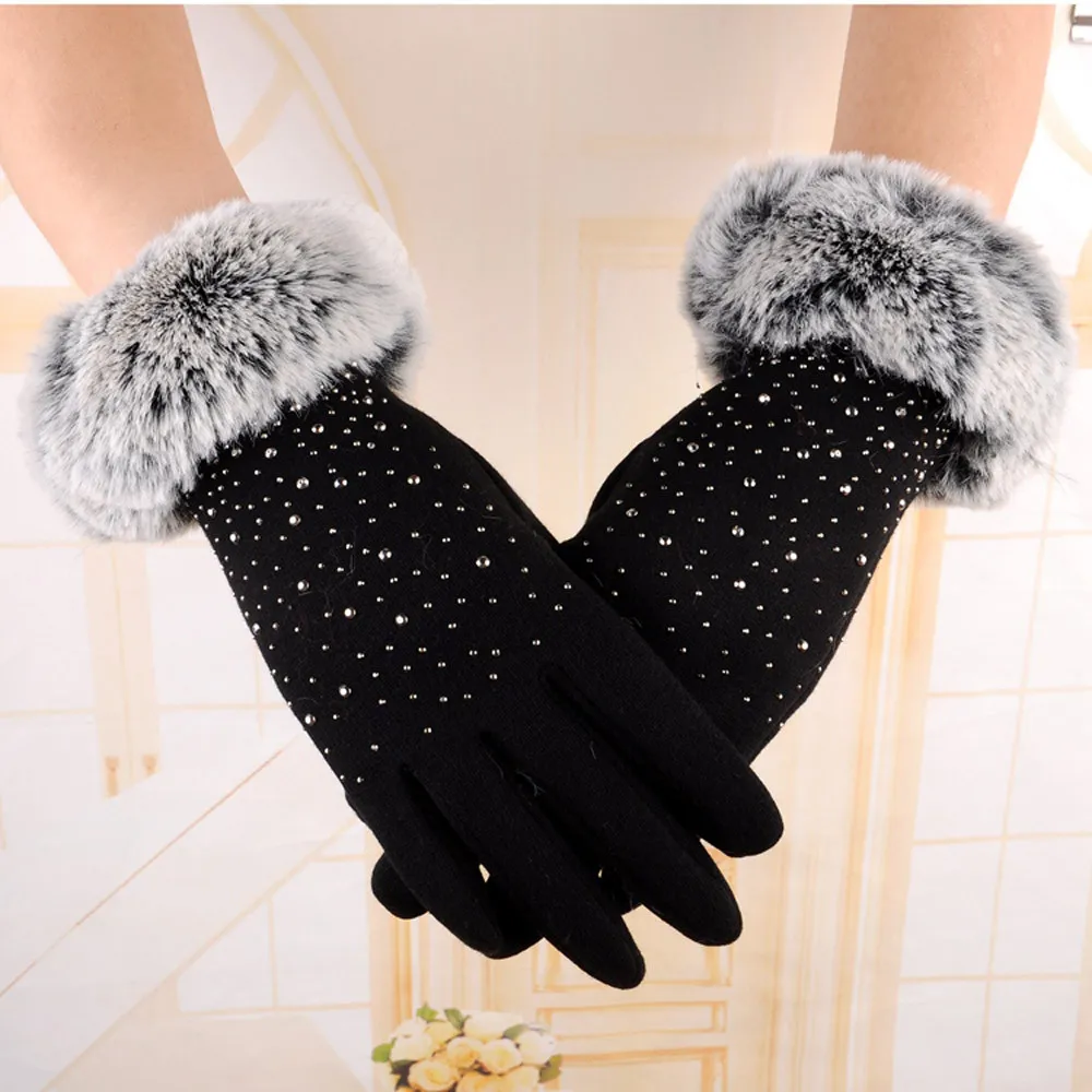 Женские перчатки kancoold, модные, стразы, зимние, теплые, лыжные, ветрозащитные, высокое качество, женские перчатки 2018NOV24 - Цвет: Черный