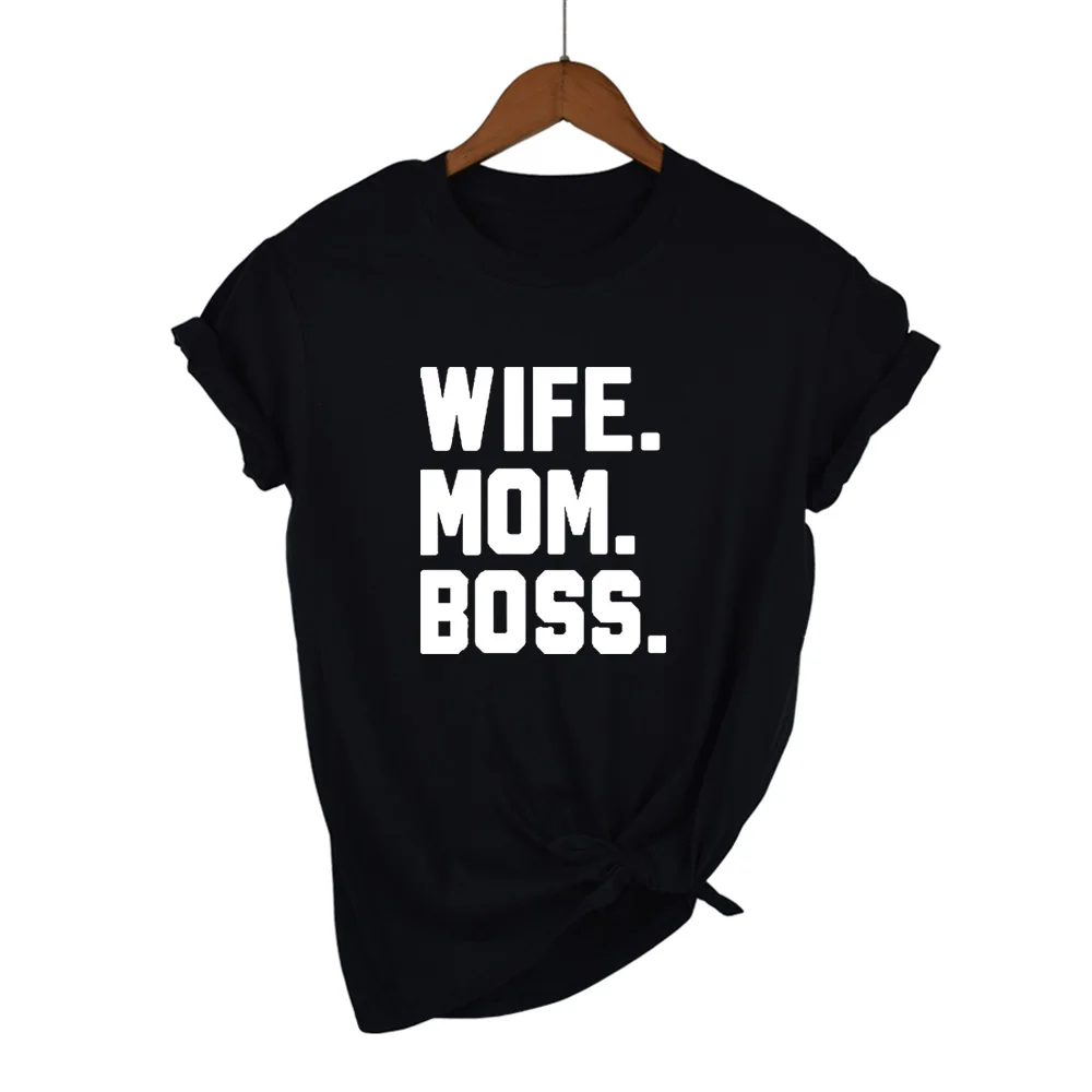 Женская футболка с надписью «жена, мама, босс», хлопковая Повседневная забавная футболка для девушек, хипстер, Прямая поставка S-1