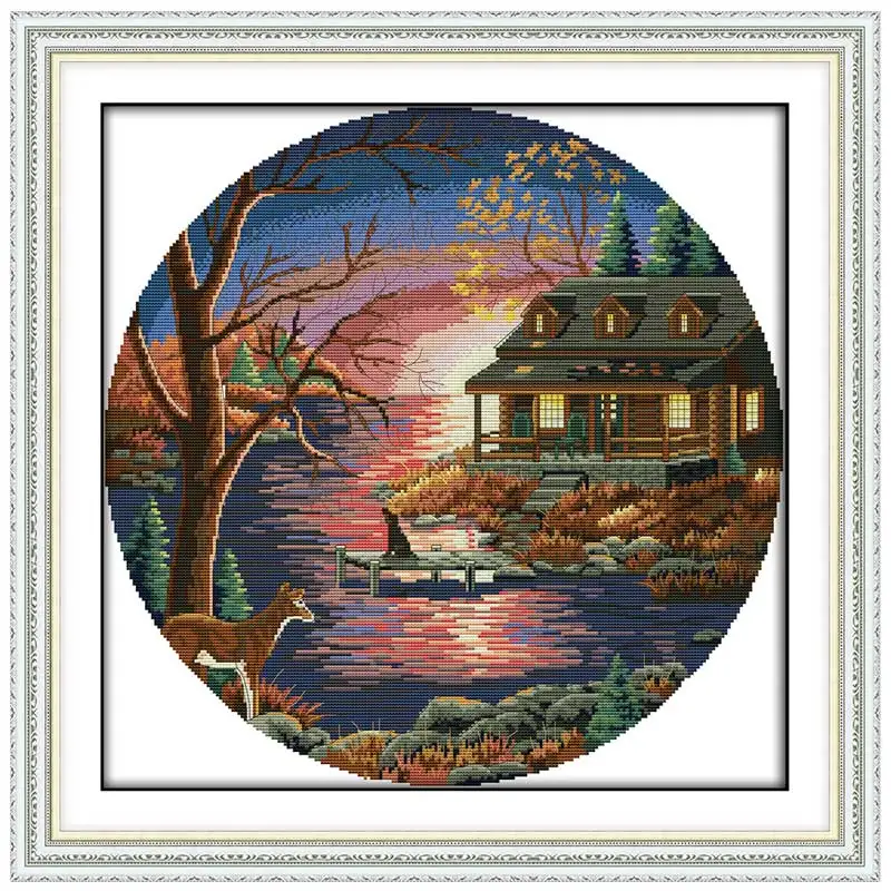 ONEROOM Sunset lake villa patterns counted Cross Stitch 11CT 14CT Cross