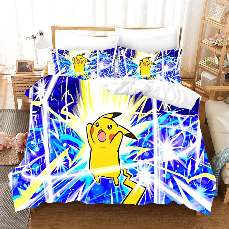 Pokemon Cartoon anime 3d bedding set Duvet Covers Pillowcases pikachu 3pcs Anime comforter bedding sets bedclothes bed linen - Цвет: 11