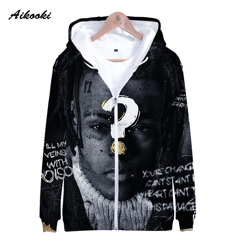 Aikooki 3D Рэппер XXXTentacion толстовки на молнии для мужчин/женщин с капюшоном