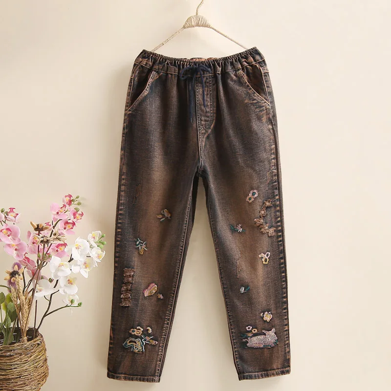 

3XL High Waist Jeans Woman Autumn Winter 2019 Full Length Harem Pants Denim Cotton Jean Femme Baggy Pantalon Vaquero Mujer Ho