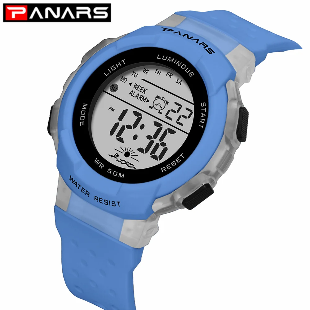PANARS детские спортивные цифровые часы спортивные водонепроницаемые красочные светодиодный наручные часы многофункциональные дышащие студенческие часы