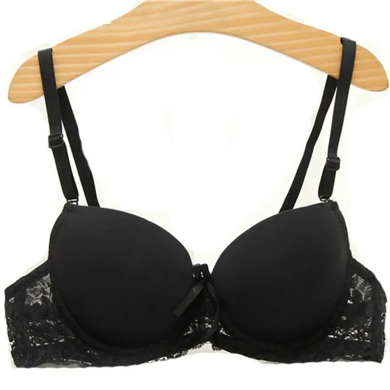 Black Color Push Up Bra For Small Chest Sexy Lace Bra Underwire Support 