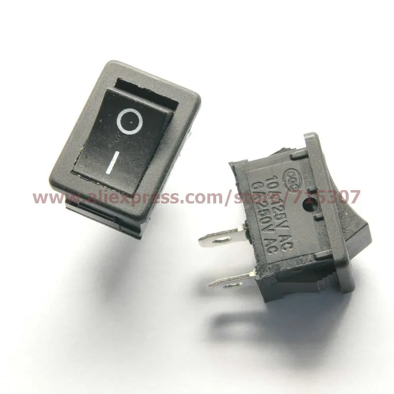PHISCALE 10 шт./лот 2Pin 6A 250 В черная кнопка одинарный Rocker переключатель KCD1-101 ВКЛ-ВЫКЛ