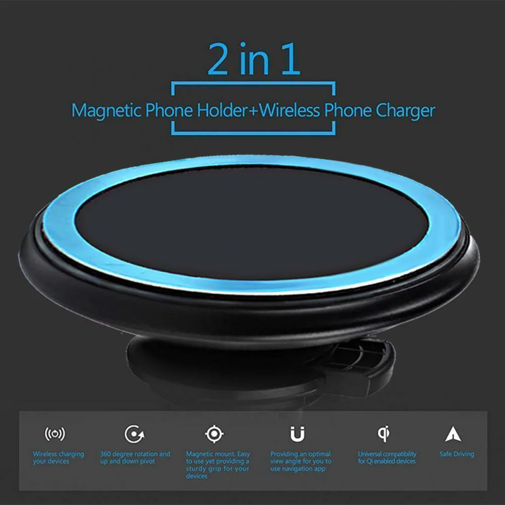 

Qi Magnetic Car Mount Mobile Phones Wireless Charger USB Safe Stand 360 Degree Rotation Holder Portable Universal Fast Suction