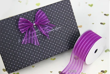 

N2038 38MM Purple Organza stripe gift wrapping wired edge ribbon 25yards roll