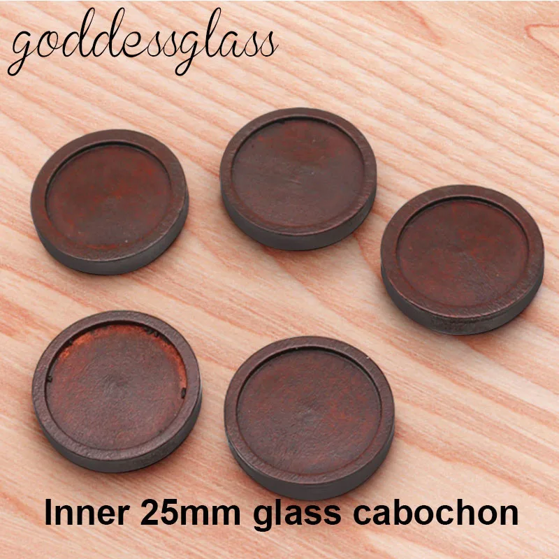 10pcs Inner size 12mm/20mm/25mm Wood Colorful Round leaf Wood Cabochon Base Setting Charms Making Findings For Jewlery - Цвет: dark brown-25mm
