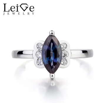 

Leige Jewelry Alexandrite Wedding Ring Alexandrite Ring Marquise Cut Color Changing Gems 925 Sterling Silver June Birthstone
