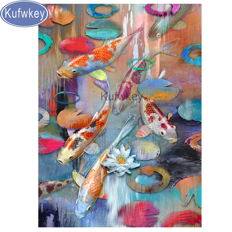 

5d Diamond Embroidery"Koi Fish Graph"DIY 3D Diamond painting sale full square round drill Mosaic diamond picture animal wall art