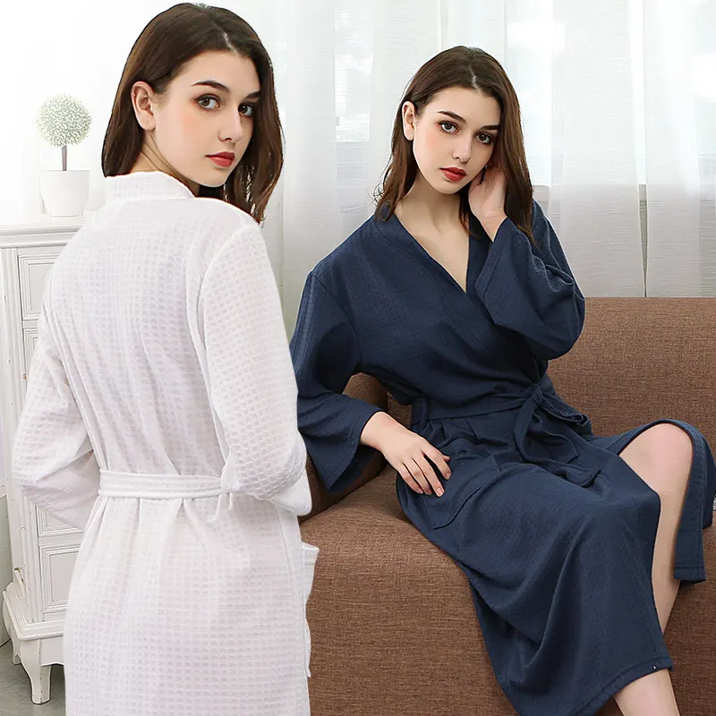 

Women Men Knitted Waffle Suck Sweat Bathrobe Sexy Femme Kimono Towel Bath Robe Bridesmaid Robes Peignoir Dressing Gown Lingerie