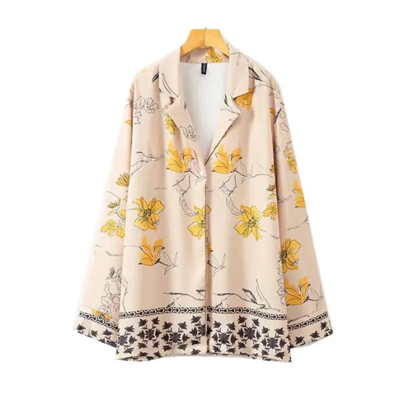 Vintage Notched Location Flower Print Kimono Blazer 2018 Woman Long sleeve Pajamas style Loose Suit Femme Blusas