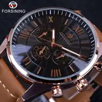 Forsining 2017 Fashion Swirl Dial Design Brown Genuine Leather Band Mens Watches Top Brand Luxury 3 Dial Display Automatic Watch