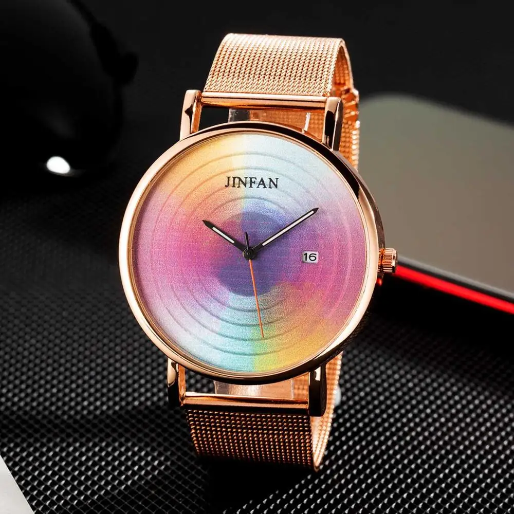 

2019JINFAN Women's New High-end Casual Fashion Quartz Watch Creative Calendar Nylon Strap Men's Watch Colorful Table