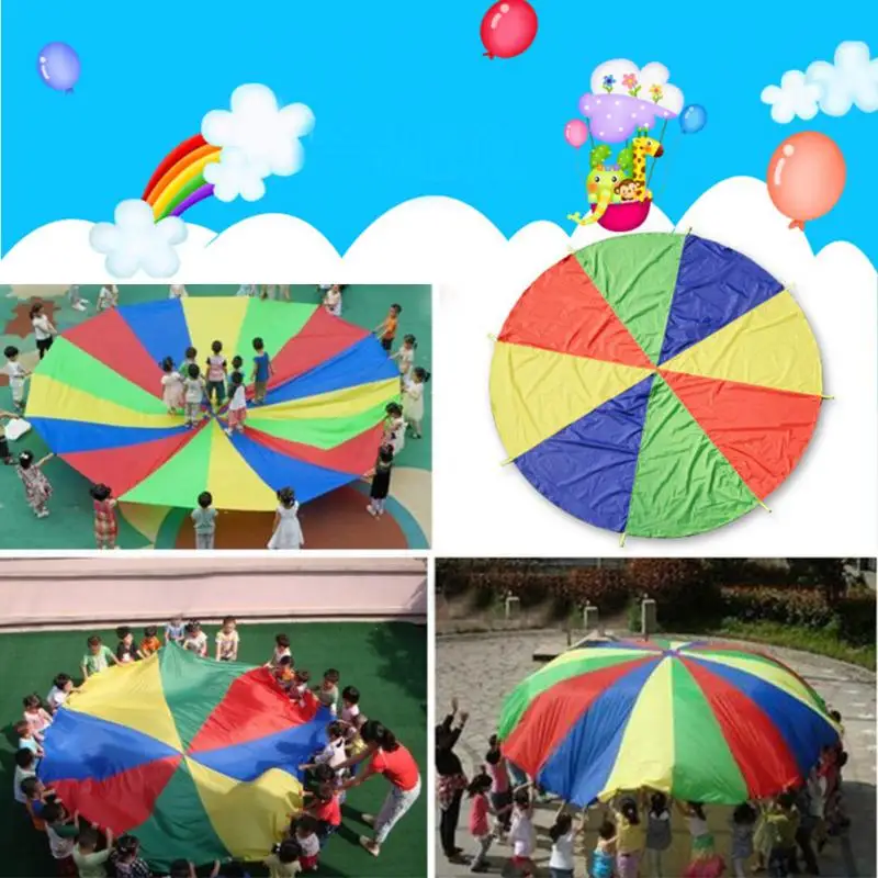 Горячий Радужный Парашют диаметром 2 м, детский спортивный развивающий уличный игрушечный зонт, прыгающий мешок, игровой парашют, 8 браслетов