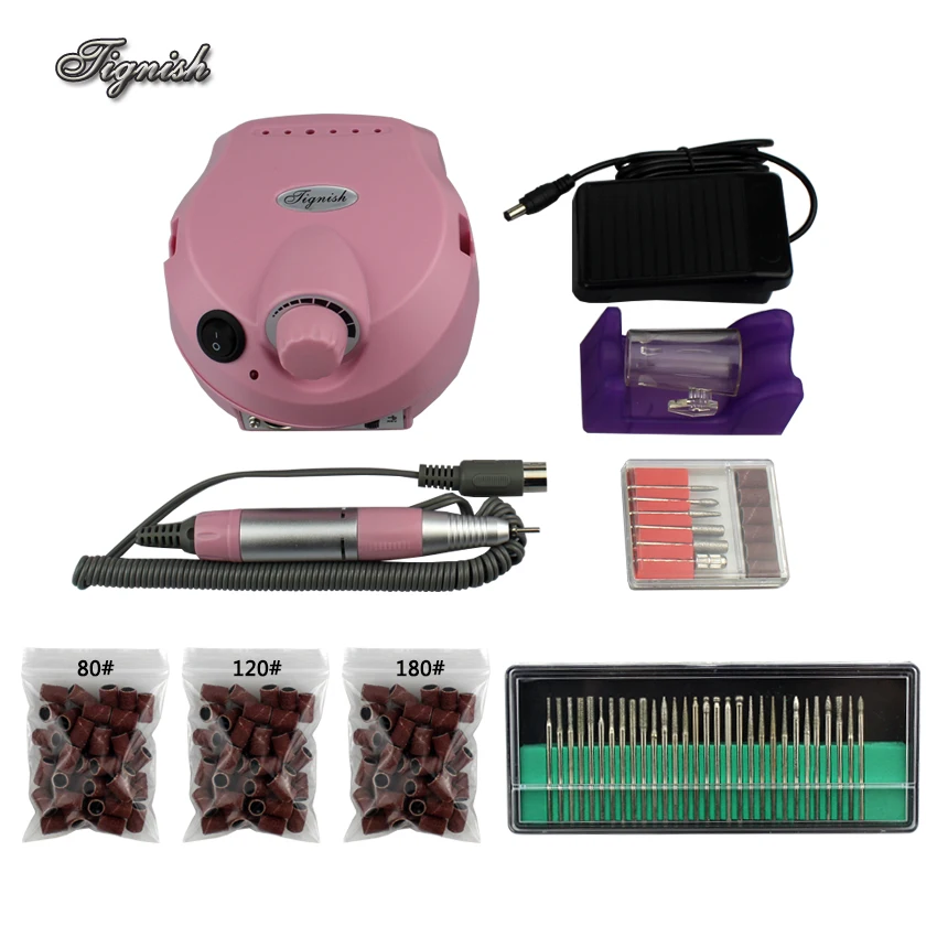 

Tignish 35000RPM Professional Electric Nail Drill File Bit Machine Manicure Kit #80 #120 #180 Bit 110V/220V Nail Tools Set